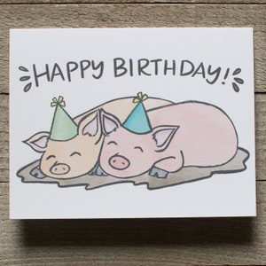 Carte de joyeux anniversaire Deux cochons dans la boue, anniversaire de jumeaux, carte pour mère, père, sœur, frère, oncle, tante, cousin, ami, amoureux des cochons