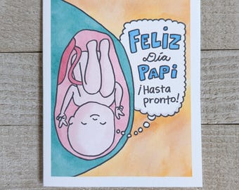 Soon to be Dad Father's Day Card, Watercolor Pregnancy Announcement, Spanish Feliz Dia Papi