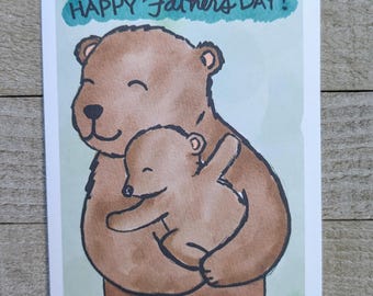 Papa Bear Hug Father's Day Card, Hand-Drawn Illustration, New Dad Gift