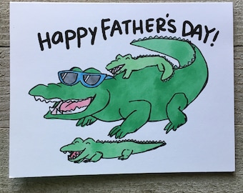 Papa alligator avec deux enfants, carte de fête des pères, jumeaux, fils, filles, papa de 2 ans, amusant, jouer avec les enfants, papa aimant, de maman, cool