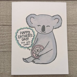 Bientôt Koala Père, futur papa, koala enceinte souhaitant une bonne fête des pères du bébé prénatal, du fœtus, du bébé à naître, de la première fête des pères