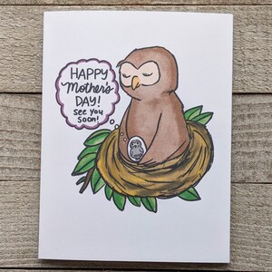 Carte prénatale de fête des mères hibou, maman enceinte, fœtus, première fête des mères, dès le début, future maman, bébé dans le ventre, future maman
