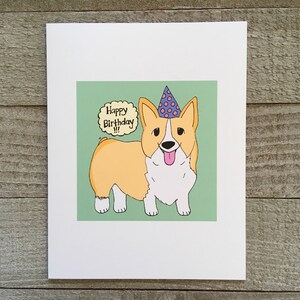 Carte de voeux de joyeux anniversaire, corgi, unique, mignonne, carte pour amoureux des chiens, dessinée à la main, illustrée à la main, fait main, carte pour elle, lui