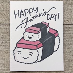 Hawaii Spam musubi Papa mit einem Kind glückliche Vatertagskarte, Inselbewohner, von Kind, Sohn oder Tochter, für Poppa, Papa, Pidgin, Api