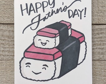 Hawaii Spam musubi dad with one kid happy father's day card, islander, from child, son ot or daughter, for poppa, papa, pidgin, api