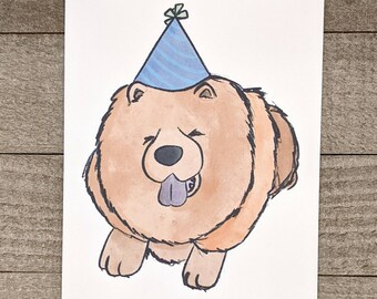 Chow chow laughing birthday card, happy chow dog smiling, blank greeting card, original art, for friend sister father son lover wife daughte