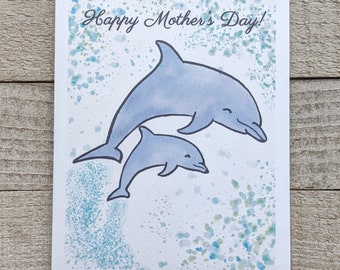 Dolfijn Moederdag kaart, oceaan, moeder, zoon, dochter, moeder, mama, baby, moeder kind dier, schattig, liefde, mama en ik, kawaii