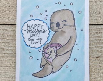 Maman Loutre enceinte, bonne première carte de fête des mères, maman prénatale, bientôt maman, du fœtus, maman, future maman, du bébé