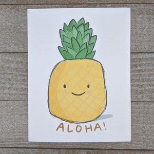Piña Aloha, Tarjeta de Hola, Tarjeta Pensando en Ti, Tema Hawaiano, Tarjeta de felicitación en blanco para madre, tía, amiga, hermana, hermano, tío y padre