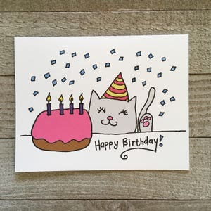 Carte de voeux de joyeux anniversaire, carte Kitty Cat, pour elle, femme, petite amie, amie, fille, petite-fille, amoureux des chats, mignonne, dessinée à la main