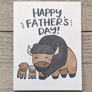 Buffalo bizon gelukkige vaderdagkaart, nieuwe vader, 2 jongens, 2 meisjes, twee kinderen, vader, een, zoon dochter, schattige unieke kawaii liefde papa papa