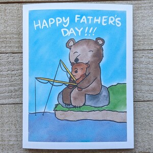 Bären-Vatertagskarte, Fischer, Fischer, Jäger, Hipster, cooler Dad, Daddy, Aquarell, Land, von einer Tochter, dem Sohn, dem Jungen, dem Mädchen