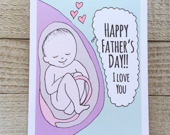 Expectant father&#39;s day card, pregnant, father to be, unborn baby, soon to be dad, new dad, newborn, utero baby, daddy, papa, poppa, unique