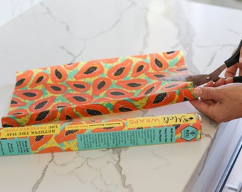 Beeswax Wrap Bulk Roll in Tropical Papaya Print 42"long by 13.5" wide Simply Cut to desired size