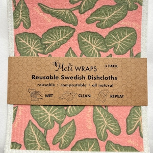 NEW Set of 3 Taro Print Reusable Swedish Dishcloths  Great Price! Cute Swedish Dishcloths make the best gifts!