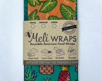 Reusable Beeswax Food Wrap-  Hawaiiana Variety Pack. Perfect eco friendly gift! Keep your avocados and cheese fresh!