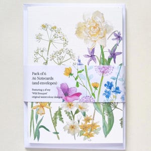 Bouquet sauvage... Ensemble cadeau de 6 cartes de correspondance et enveloppes, tirées de 3 de mes créations originales à l'aquarelle - vierges à l'intérieur