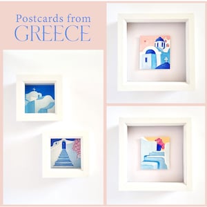 Opere d'arte originali della mia collezione "Cartoline dalla Grecia" - dipinte a mano a guazzo - incorniciate - 7 tra cui scegliere