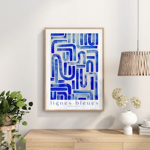 A4, A3, A2 Poster Kunstdruck - Ungerahmt - in meinem abstrakten blauen und natürlichen Pinselstrichen Design 'Lignes Bleues' - Line Art