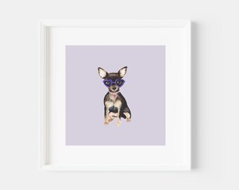 Unframed square prints featuring my watercolour dog illustrations - Chihuahua - cute pup - pet portrait - various sizes to choose from