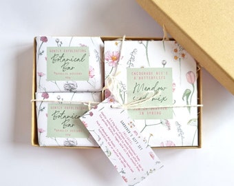 Gardener's Boxed Gift Set - 2 x Botanical Hand Made Soap Bars (50g) + Meadow Seed Mix - Luxury, natural, vegan, cruelty free, palm oil free