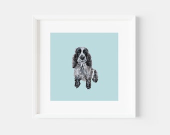 Unframed square prints featuring my watercolour dog illustrations - Cocker Spaniel - cute pups - pet portrait - various sizes to choose from
