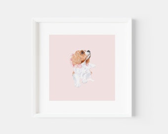 Unframed square prints featuring my watercolour dog illustrations - Cavalier King - cute pup - pet portrait - various sizes to choose from