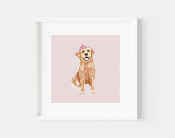 Unframed square prints featuring my watercolour dog illustrations - Golden Retriever - cute pup - pet portrait -various sizes to choose from