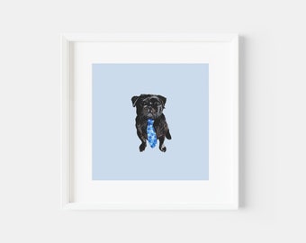 Unframed square prints featuring my watercolour dog illustrations - Pug - cute pups - pet portrait - various sizes to choose from