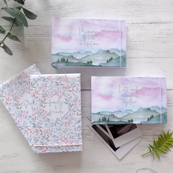 Personalised hand made photo albums/flip books, featuring my watercolour designs - fits Instax mini prints - made to order - any text