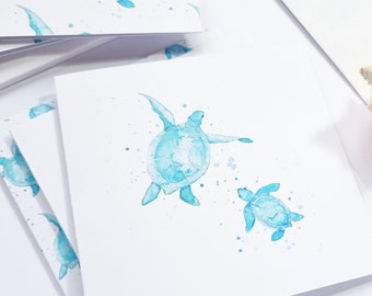 Mini notecard set, featuring my loose watercolour design 'Turtle love' - 6x mini notecards and white envelopes