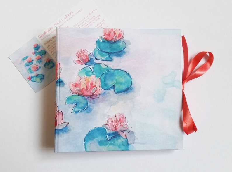 Handmade photo album / travel journal, featuring my original watercolour design 'Magical Waters'. Personalised wording of your choice image 9