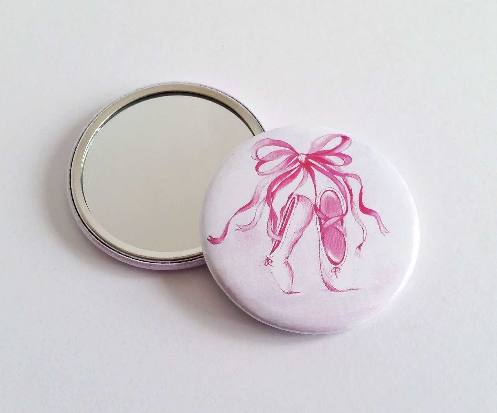ready made pocket / hand mirror - printed with my ballet shoes design - 1 working day dispatch