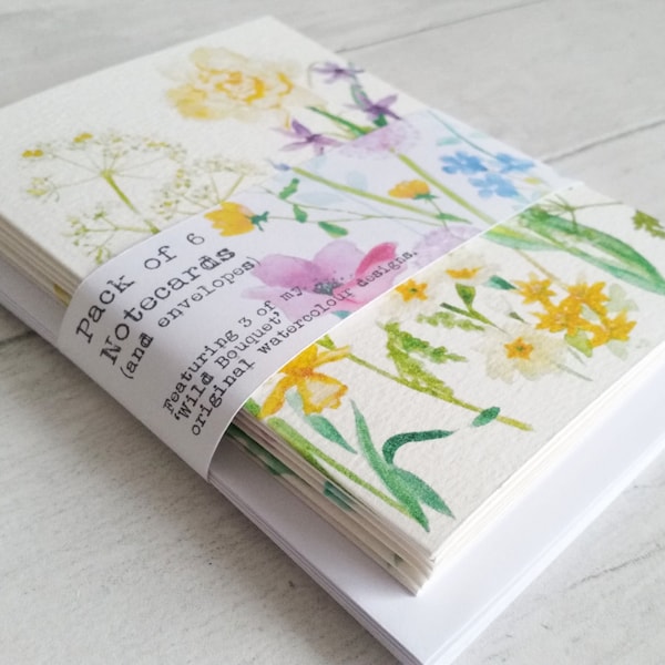 Wild Bouquet... Gift set of 6 Notecards and envelopes, taken from 3 of my original watercolour designs - blank inside