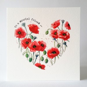 Red Poppies card from my hand-painted watercolour design, personalised with your choice of text on the front and inside