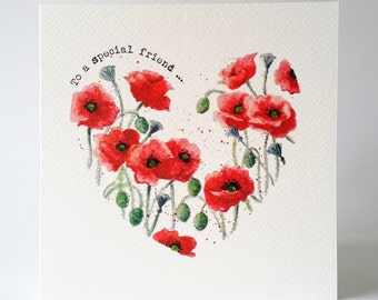 Red Poppies card from my hand painted watercolour design, personalised with your choice of text on the front and inside