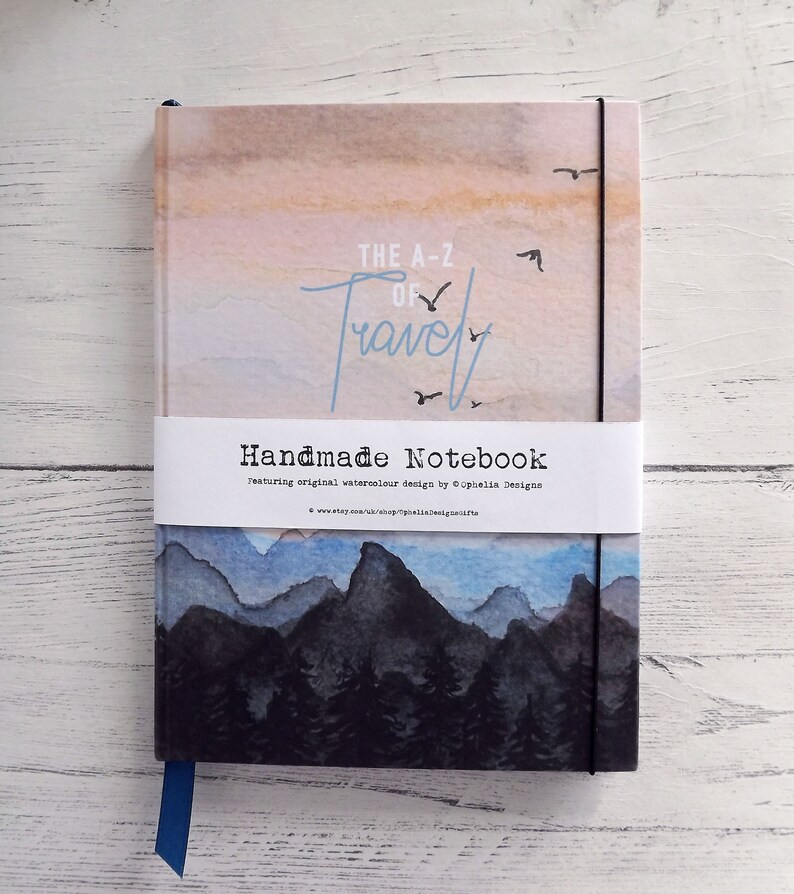 A5 hand made notebook / travel journal, featuring my 'Adventurer' watercolour design, with any text personalise your own image 4