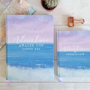 A6 hand made notebook travel journal, featuring my sea & waves design, personalise your own text image 7