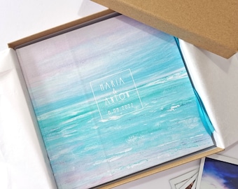 NEW LARGEST SQUARE handmade photo album/travel journal/guest/scrap book, featuring my abstract 'Blissful' design - Personalised.