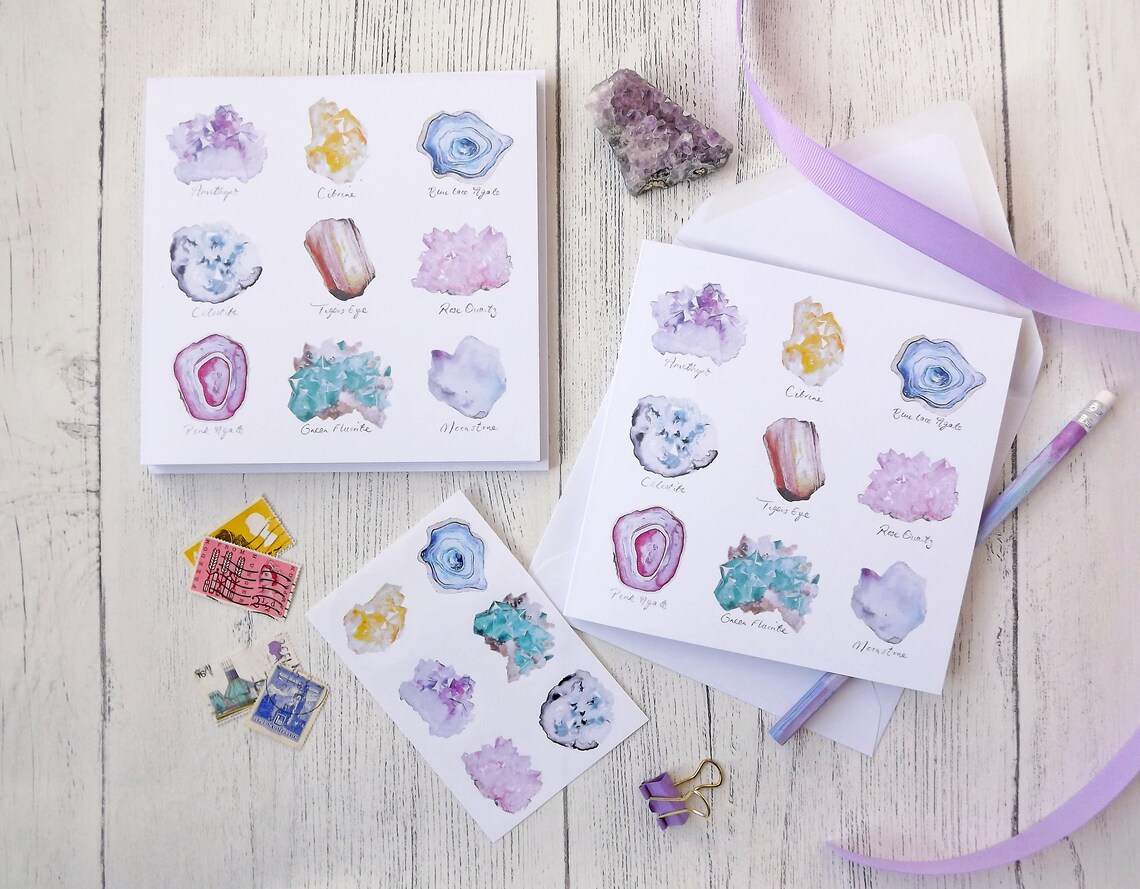 Hand Made Crystals... Gift Set of 6 Notecards Envelopes and 6 Etsy UK