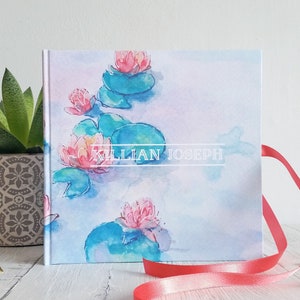 Handmade photo album / travel journal, featuring my original watercolour design 'Magical Waters'. Personalised wording of your choice image 1