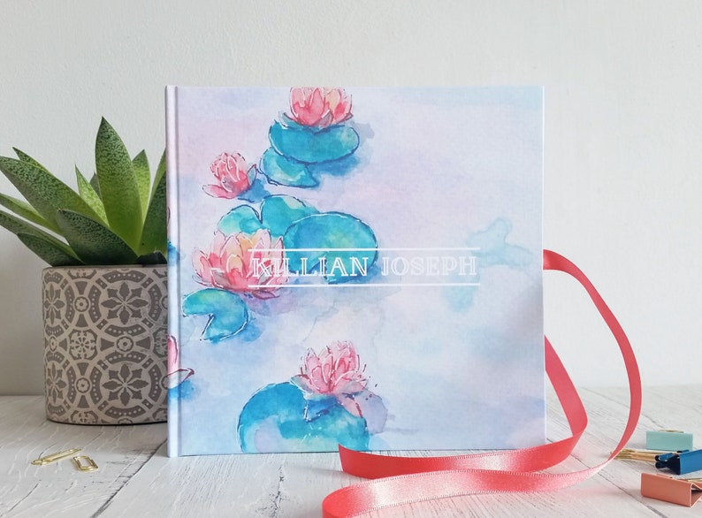 Handmade photo album / travel journal, featuring my original watercolour design 'Magical Waters'. Personalised wording of your choice image 1