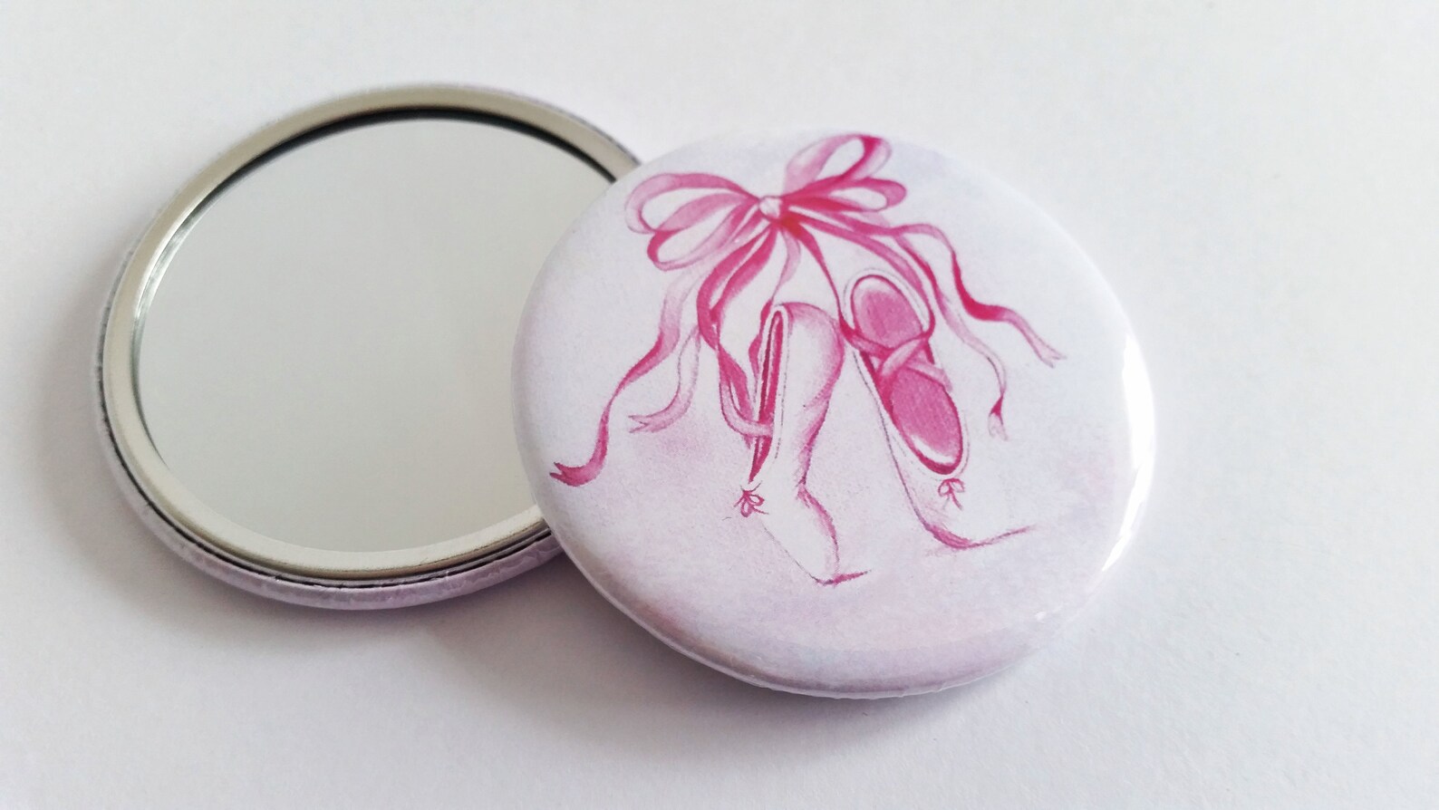 ready made pocket / hand mirror - printed with my ballet shoes design - 1 working day dispatch