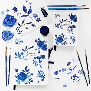 A5 hand made personalised notebook / journal, in my 'Indigo' floral watercolour design, personalised with any text, name or initials image 9