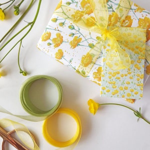 Gift wrap/tag set, featuring my watercolour 'Buttercup' design with ribbon, tissue paper & stickers image 9