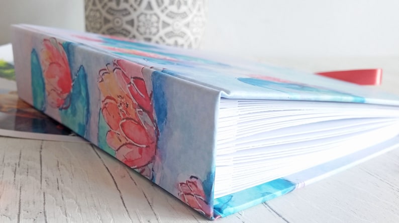 Handmade photo album / travel journal, featuring my original watercolour design 'Magical Waters'. Personalised wording of your choice image 7