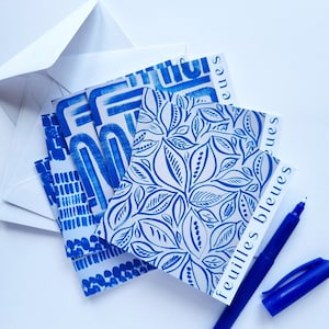 Mini biglietti di auguri/set di stampe artistiche, con tre dei miei disegni astratti monocromatici blu - 6 mini biglietti di auguri e buste bianche