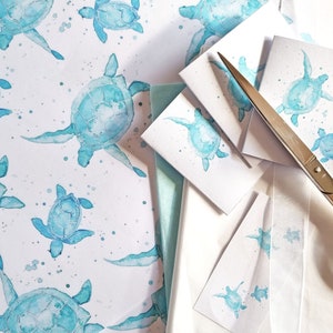 Cadeauverpakking en cadeaulabels, met mijn aquarel 'Turtle love', compleet met lint, stickers + tissues - babyshower, nieuwe baby, verjaardag