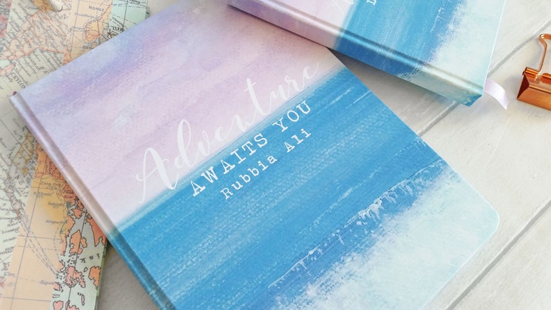 A6 hand made notebook travel journal, featuring my sea & waves design, personalise your own text image 6