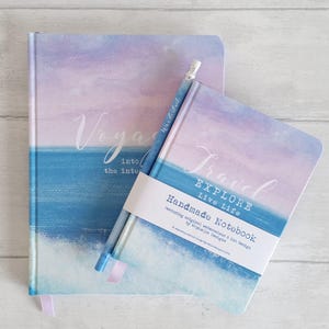 A6 hand made notebook travel journal, featuring my sea & waves design, personalise your own text image 8